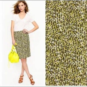 J Crew S 4 Pencil Skirt Green Brown Animal Print